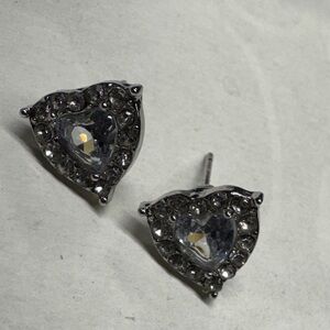 Heart Shaped Silver Earrings White Crystal Diamonds Fashion Jewelry Accessories